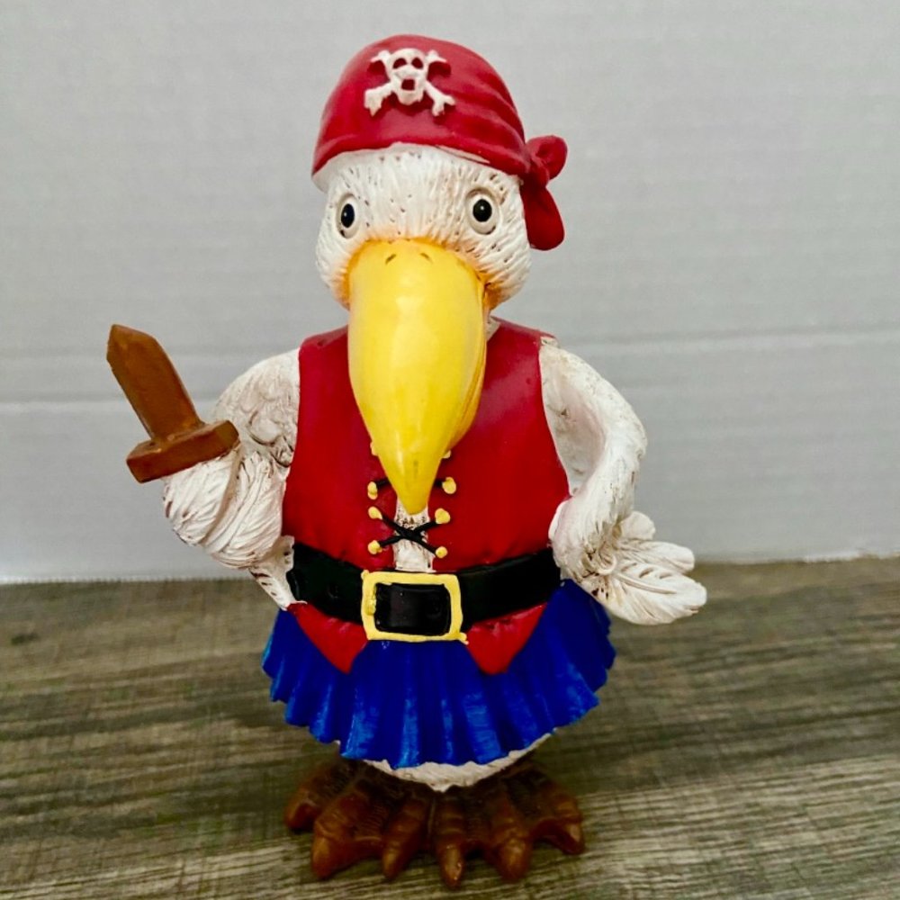 Seagull Pirate Figurine Wood Sword Tiki Bar Coastal Beach Home Decor - Picture 3 of 4